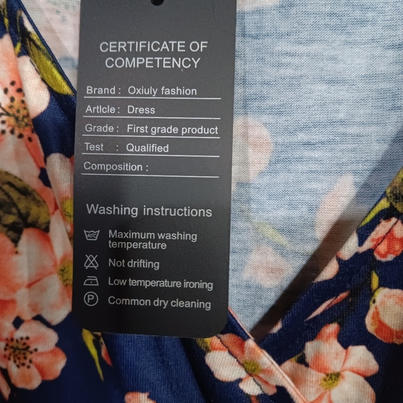 NWT Oxiuly Fashion midi blue floral long sleeve dress - Picture 2 of 5